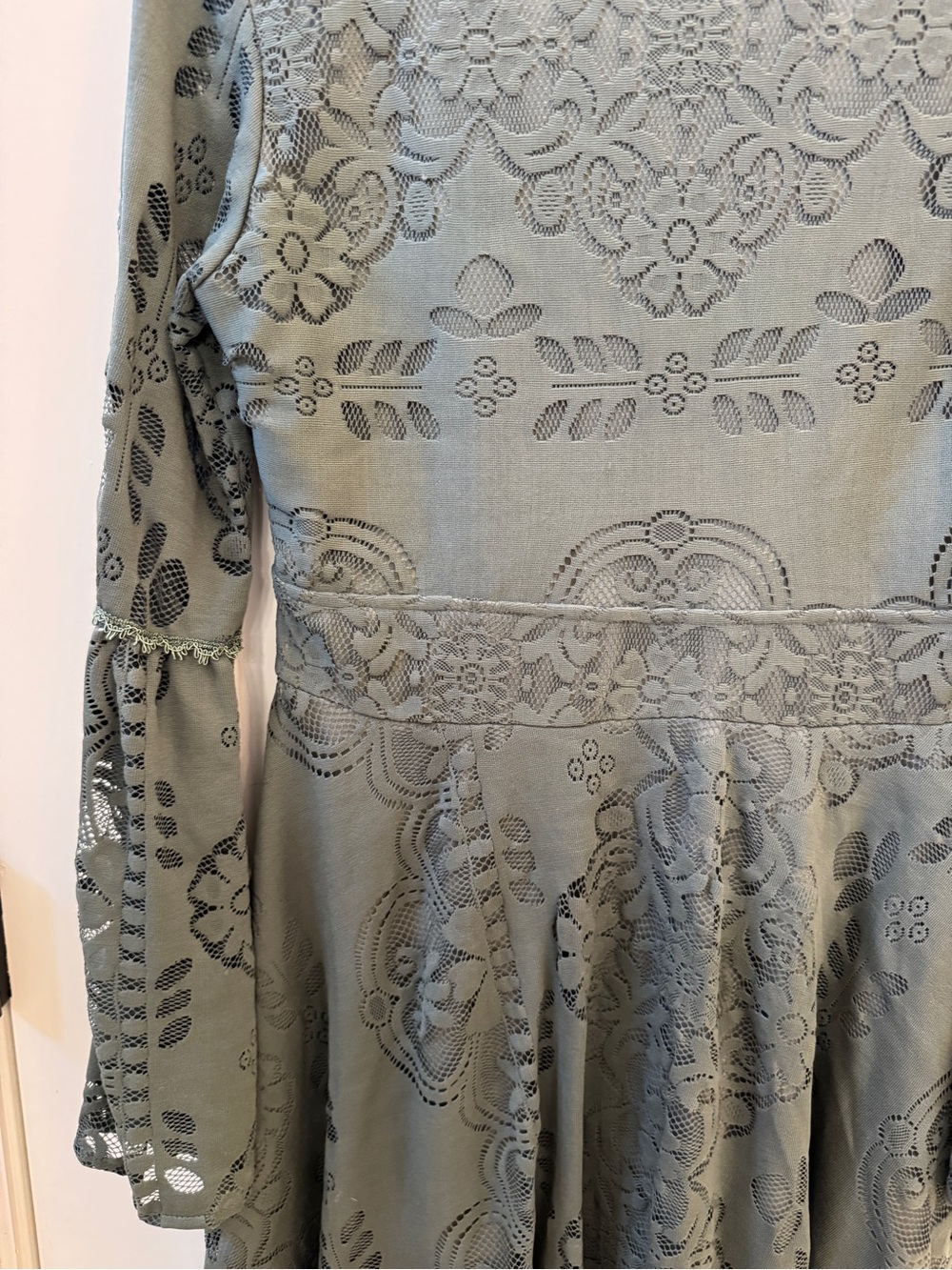 Alya Sage Lace Bell Sleeve A-Line Dress - Picture 3 of 5